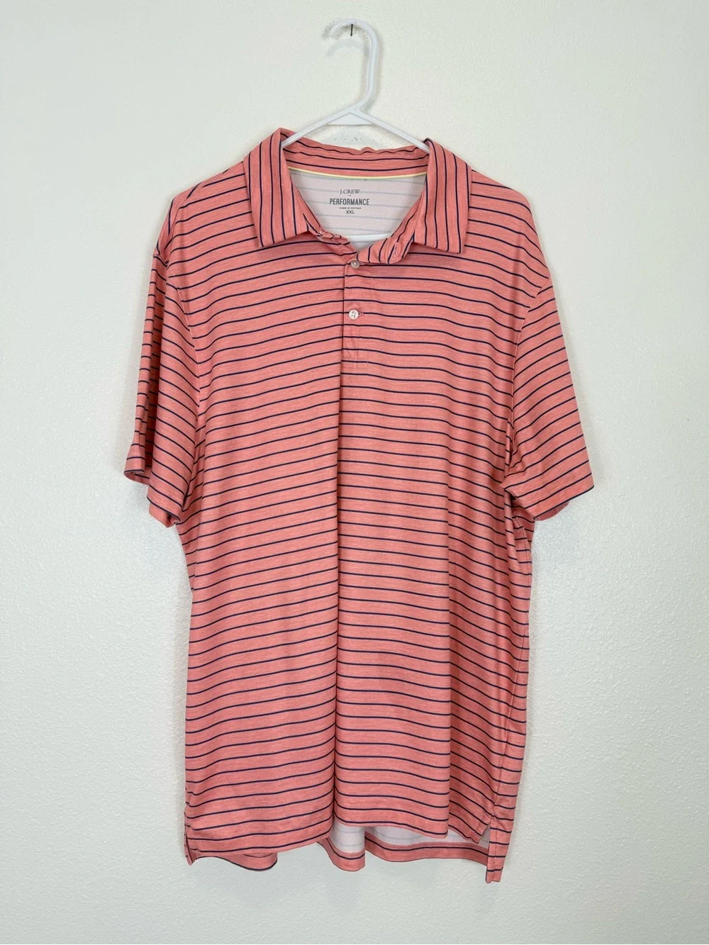 J. Crew Performance Polo Coral & Navy Stripe
